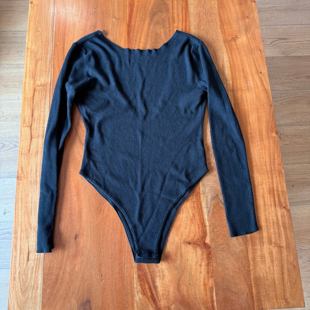 Nasty Gal Women's Black Backless Long Sleeve Light Sweater Bodysuit Size 8